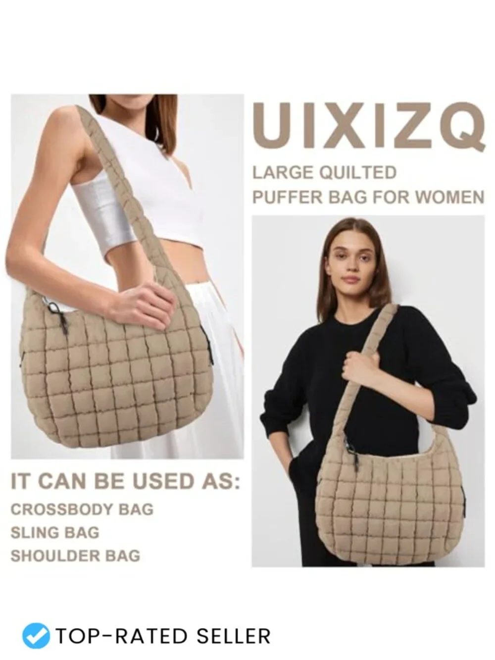Quilted Puffer Tote Bag Crossbody Shoulder Hobo Nylon Lightweight Casual